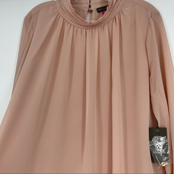 NWT Vince Camuto Pink High Neck Pleated Blouse LG - Picture 4 of 16